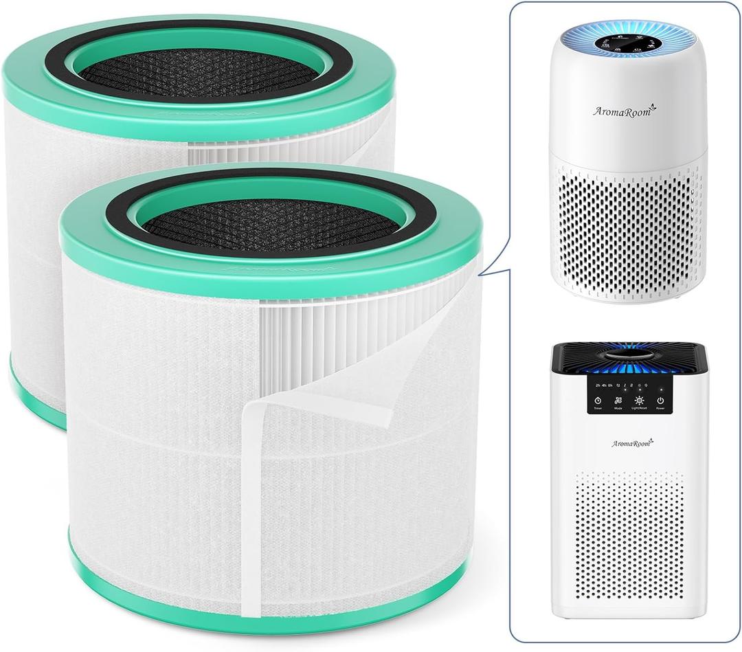 AromaRoom Smoke HEPA H13 Air Purifier Filter Replacement with Coconut Shell Carbon Filters, Compatible with AP100/AP102, Effectively Eliminates Smoke, Harmful Gases, Odors, 2 Packs, AP100-RF-SRGreen