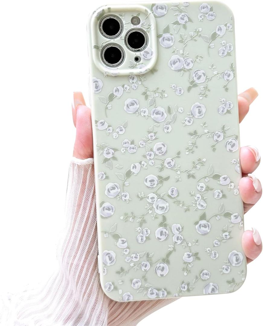 NITITOP Compatible with iPhone 11 Pro Max Case Cute Flower for Women Girls Floral Rose Design Vintage Shockproof Soft Girly Slim TPU Fashion Protective Phone Cover - Green