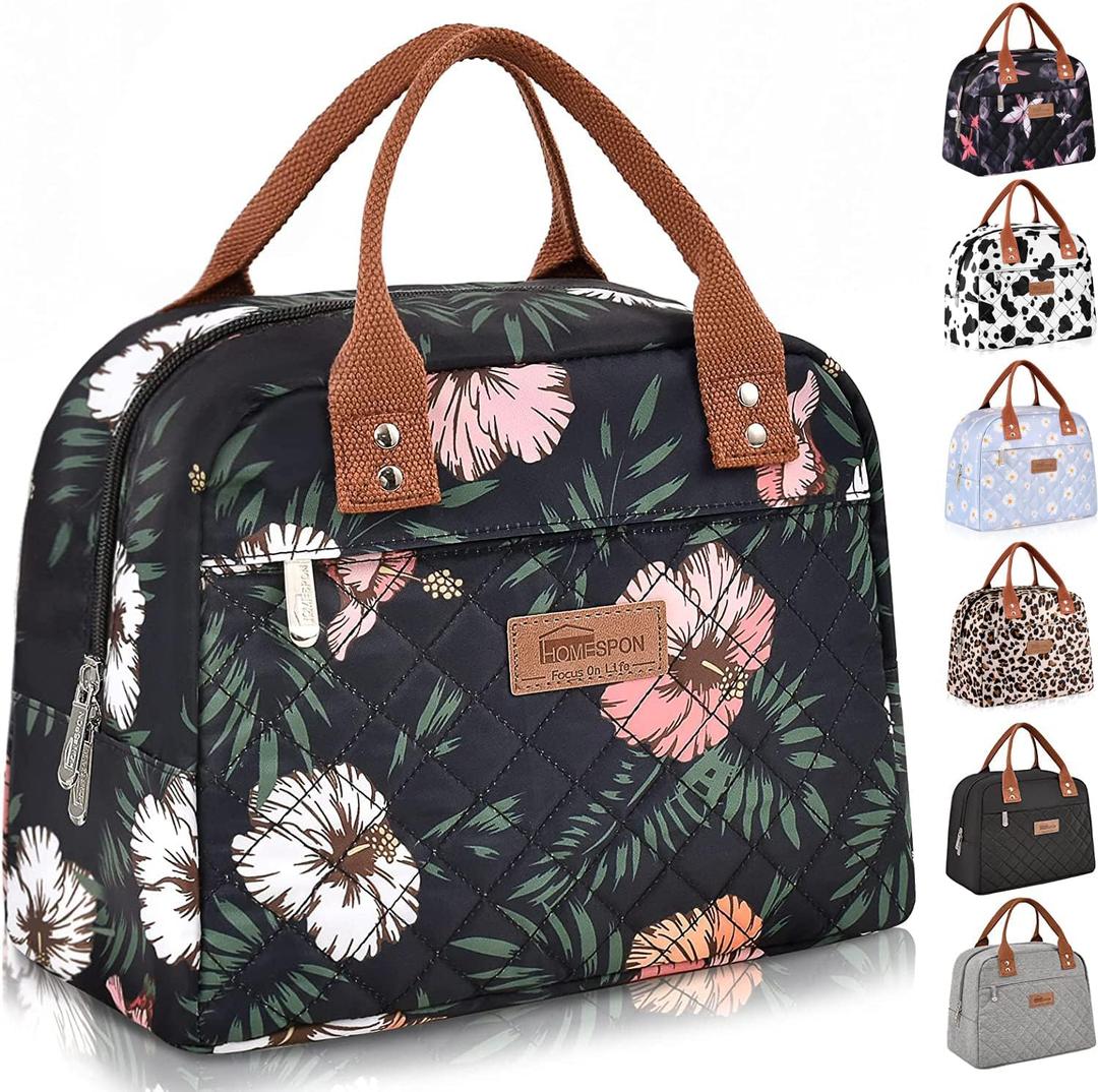 HOMESPON Insulated Lunch Bag for Women Men Adults Lunch Tote with Front Pocket Lunch Box Container Cooler Bag for Work Picnic (Floral)