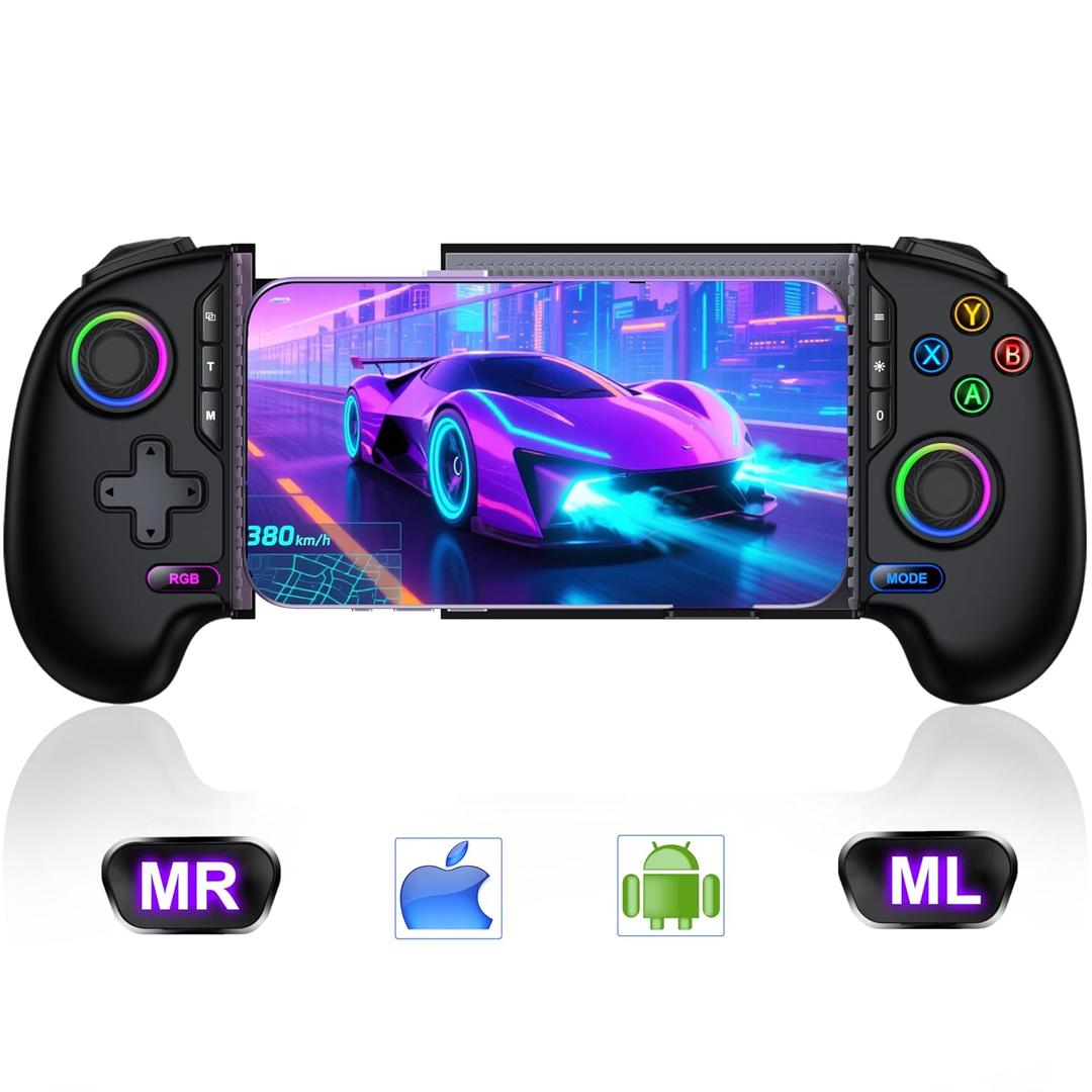 Wireless Mobile Game Controller for iPhone & Android  Hall Effect Joystick & Triggers, Programmable Back Buttons, Phone Case Support, Compatible with Steam Link, Xbox Game Pass, CODM, Roblox, Minecraft & Native Controller Games (Black)