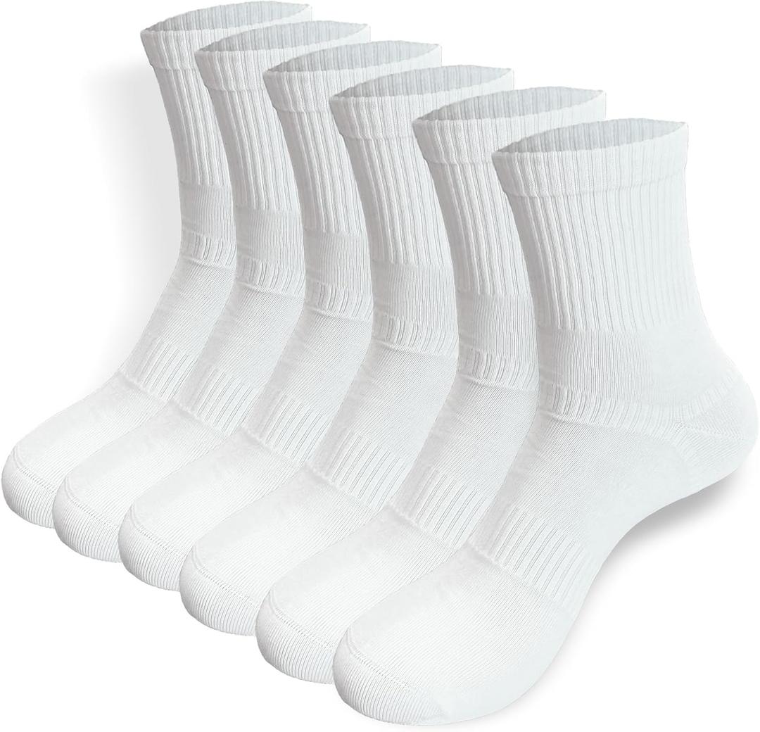 Seamless Crew Socks above Ankle, Cotton Dress Socks for Women, Women's Thin Crew Socks (6 Pairs) (White)