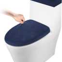 Toilet Lid Cover and Toilet Tank Cover Stretch Toilet Covers Set for Bathroom, Polyester Spandex Jacquard Fabric, Machine Washable, with Elastic Bottom, Navy Blue