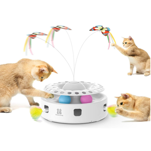 Potaroma Cat Toys 3-in-1 Automatic Interactive Kitten Toy, Fluttering Butterfly, Random Moving Ambush Feather, Track Balls, Dual Power Supplies, USB Powered, Indoor Exercise Cat Kicker