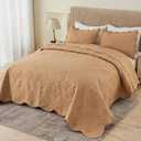 Kingnex Oversized King Bedspreads 128x120 Extra Wide Quilt for Tall Bed Lightweight 3 Piece Quilted Coverlet Pillow Shams Set Khaki