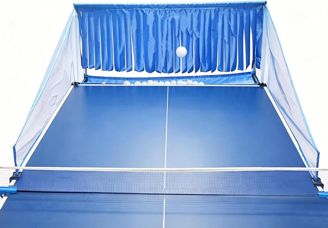 TNZMART Portable Ping Pong Net with Ball Picker Upper for Any Table Tennis Table Self Collection Clamps Easy Setup Set for Adults Beginners Home Indoor Outdoor Training (Without Speed Bumps, Blue 2)