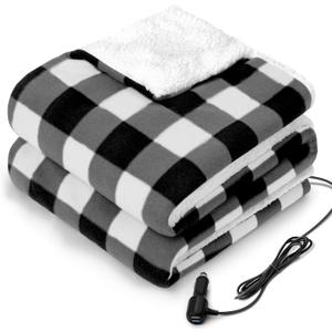 Sealy 12-Volt Heated Car Blanket with 2 USB Output Ports, 3 Heating Levels & 4 Hours Auto Off, Electric Blanket for Car, Truck, SUV, RV or Camping, Machine Washable, 59" X 43", Plaid