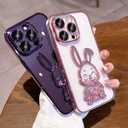for iPhone 14 Pro Max Phone Case with Camera Lens Protector, Luxury Electroplated Cute Rabbit Glitter Quicksand Women Girls Cover Compatible for iPhone 14 ProMax (Liquid Pink)