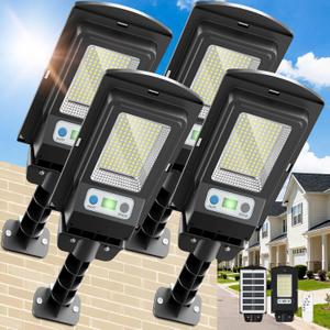 Solar Lights Outdoor, IP66 Waterproof Motion Sensor Powered Solar Street Light, 6500K Dusk to Dawn LED Flood Light with Remote Control, Commercial Area Lighting for Yard Parking Lot (4 Pack) (2000W)
