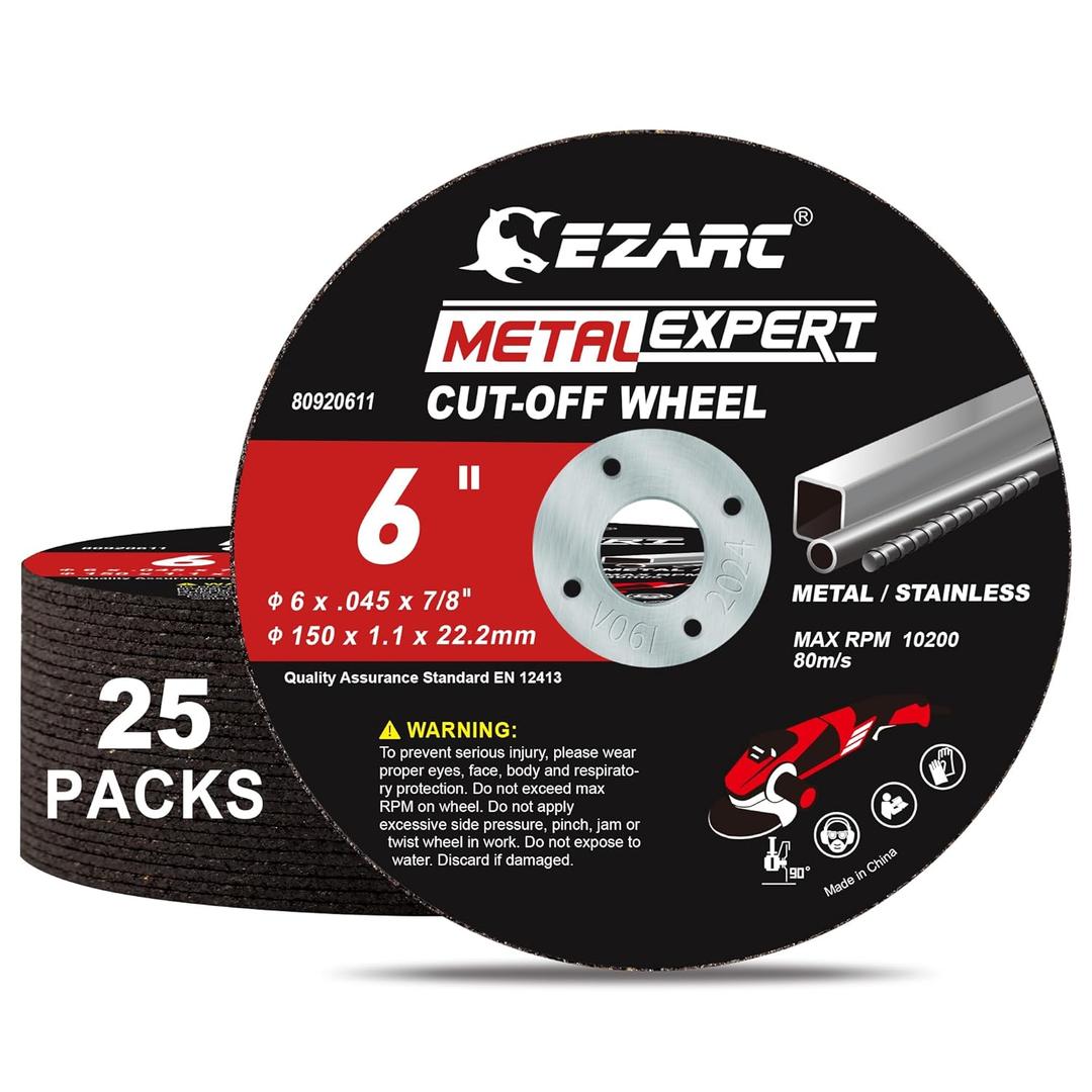 EZARC Cut Off Wheels 25 Pack, 6'' x .045'' x 7/8'' Thin Grinder Cutting Wheel, Metal & Stainless Steel Cutting Disc for Angle Grinders