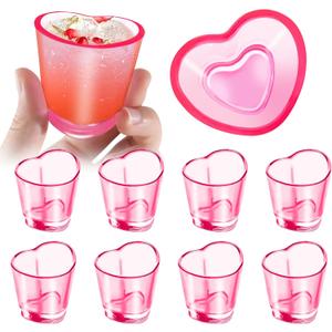Plastic Shot Glasses of 8 Pcs, 1.5 oz Cute Pink Shot Glasses Set, Heart Shaped Shot Cups Bulk, Reusable Mini Beer Stein Tasting Glass Juice Cups for Whiskey, Tequila, Vodka, Spirits & Liquors