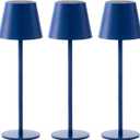 3 Pack Cordless Table Lamp, Portable Battery Operated Lamp with 3 Color Temps and Stepless Dimming, Rechargeable Table Lamp for Dinner, Desk, Cafe, Outdoor (Navy Blue)