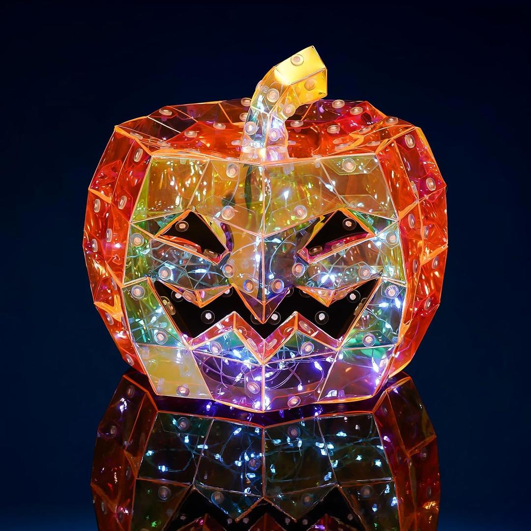 Halloween Decorations Prismatic Iridescent Pumpkin LED Pumpkin Light for Living Room, Garden, Kitchen Decor (Pumpkin)