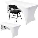 Nasitos 2 Pack Fitted White Tablecloth Rectangle for 4 ft Table-Open Back Folding Stretch Spandex Table Covers Fabric Washable and Wrinkle Resistant for Parties, Wedding, Craft Fair, Trade Show