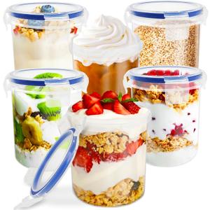 Qiuttnqn 6 Pack Overnight Oats Containers with Lids,16 oz Plastic Leak Proof Oatmeal Container,Portable Food Storage Container,Reusable Oats Cereal Yogurt Milk Meal Prep Jars (Blue)