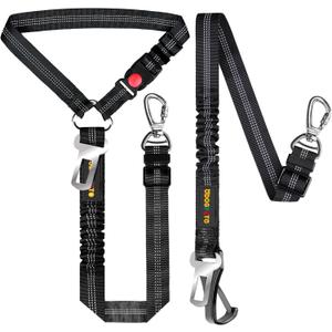 Dog Seat Belt for Car, Adjustable 4-in-1 Dog Car Seatbelt Leash with Hook & Buckle, Reflective Dog Seatbelt Harness for Car with Vehicle Car Headrest & Swivel Carabiner and Poop Bag, Black