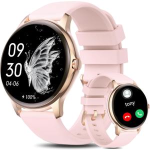 Holiday Smart Watches for Women Men, 1.32 Full Touch Screen Heart Rate/Sleep Monitor/Pedometer, IP68 Waterproof Fitness Watch for Android iOS Phone (51Rose)