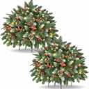 Prelit Small Christmas Tree 20" with 50 Warm LED Timer Lights, Battery Operated Xmas Tree with Red Berries & Pinecones, Frosted Urn Filler, Outdoor for Porch and Pathway,2 Pack (Snow Berry Tree)
