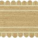 GRUHUM Scalloped Jute Runner Rug 2.6x10 ft Natural Off White Trim Handwoven Reversible Soft Braided Farmhouse Runner Rug -Home Decor Indoor EcoFriendly Living Room Bedroom Kitchen Hallways Enterways