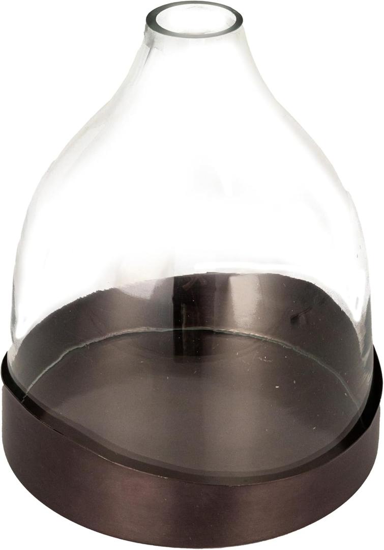 Creative Co-Op Sophisticated Glass Cloche with Metal Tray, Clear and Black Nickel