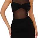 Memoriesea Women's Summer Mesh Sleeveless Boat Neck Bodycon Party Club Mini Dress (Black, S)