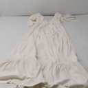 Kikibell Women Summer Dresses Sexy V-Neck Maxi Dress Tiered Silhouette with Flutter Sleeve Backless Elastic Waist Flowy Dress (Beige, XS)