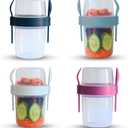 salda 4 Pack 22 oz Breakfast On the Go Cups, Take and Go Yogurt Cup with Topping Cereal Cup with spoon and fork, Overnight Oats or Oatmeal Container Jar, Colorful Set of 4