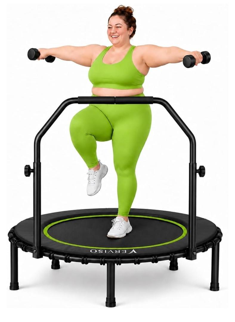 40" Bungee Rebounder Trampoline for Adults, 460LBS Low Impact Quiet Foldable Mini Trampoline, Easy Assembly Indoor Fitness Rebounder with Handle for Whole-Body Workout