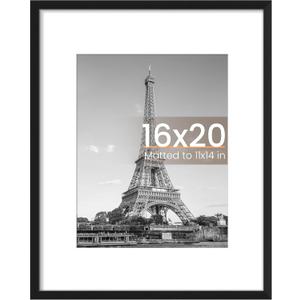 upsimples 16x20 Picture Frame, Display Pictures 11x14 with Mat or 16 x 20 Without, Wall Hanging Poster Frame, Black, 1 Pack