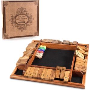 AMEROUS 1-4 Players Shut The Box Dice Game, Wooden Board Table Math Game with 12 Dice and Shut-The-Box Instructions for Kids Adults, Family Classroom Home or Pub (12 Inches)