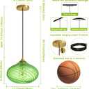 Glass Pendant Lights Kitchen Island, Gold Pendant Lighting Fixtures, Modern Hanging Ceiling Light with 11'' Striped Green Glass Shade for Farmhouse Dining Room Bedroom Hallway(1 Pack)
