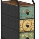 Tohomeor Narrow Dresser Tall Skinny Storage Tower Vertical Slim Chest of Drawers with Charging Station Small Nightstand Side Table for Bedroom, Bathroom, Small Spaces (Retro Flower, 3 Drawers) (18.9"D x 9.8"W x 28.4"H (3 Drawers))