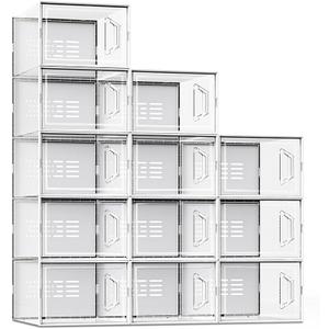 SEE SPRING XX-Large Shoe Storage Box Fit Size 14, Clear Plastic Stackable Shoe Organizer for Closet, Space Saving Sneaker Shoe Rack Containers Bins Holders for Entryway, 12 Pack Clear