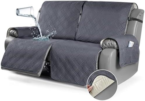 TAOCOCO 100% Waterproof Oversized Loveseat Recliner Cover, Non Slip Split Recliner Couch Covers for 2 Cushion Couch with Elastic Straps for Pets Kids(Oversized 2 Seater, Dark Grey)