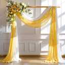 Wedding Arch Draping Fabric, 1 Panel 28" x19ft White Arch Drapes & 1 Panel 16" x19ft Gold Sequin Fabric Drapes Arbor Backdrop Curtain for Wedding Arch Ceremony Bridal Shower Reception,  White & Gold Sequin