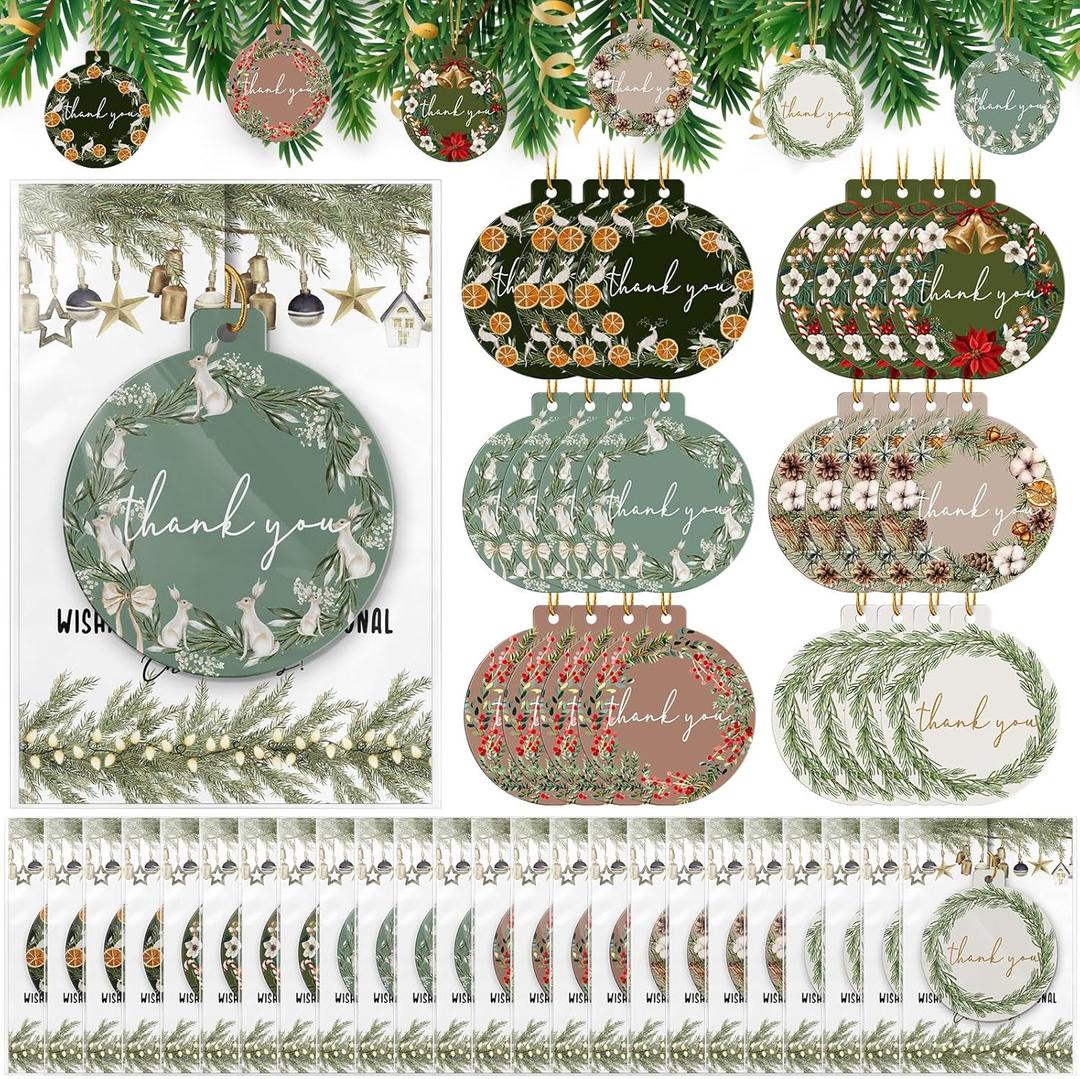 2 x 24 Sets Christmas Employee Appreciation Gifts Bulk Scented Christmas Hanging Ornaments with Card Bag Inspirational Thank You Gifts Bulk for Coworkers Staff Xmas Tree (Thank You)