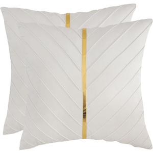 Tosleo Beige Velvet Throw Pillow Covers 20x20 inch Pack of 2 with Gold Leather Decorative Couch Pillow Cover Luxury Modern Pillowcases for Living Room Bedroom Sofa Cushion Bed