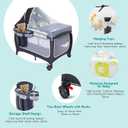 ANNA QUEEN 4 in 1 Pack and Play,Portable Baby Crib Deluxe Nursery Center, Foldable Travel Playard,Adjustable Canopy,Music Box,Changing Table for Newborn, Infant,Toddler