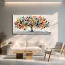 WLWBINTING Canvas wall art for living room Large vintage Wall Decor For Bedroom Modern Office Decoration Abstract Colorful tree of life Paintings Artwork for Walls Pictures Farmhouse Home Decor, 40"L x 20"W