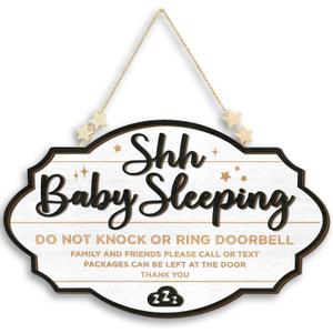 Shhh Baby Sleeping Sign for Front Door - Please Do Not Knock Or Ring Doorbell Sign, Baby Sleeping Door Sign, No Knocking Door Sign, No Soliciting Do Not Knock Sign