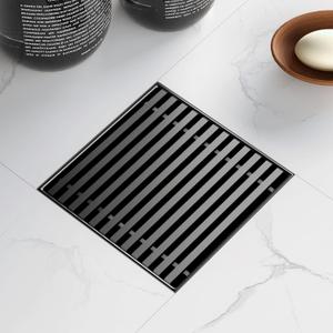 Sharpeye 4 Inch Square Shower Drain with Removable Wedge Wire Pattern Grate, Matte Black 304 Stainless Steel Square Shower Floor Drain for Bathroom, CUPC Certified, with Hair Strainer