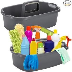 TOPZEA 1 Pack Cleaning Supplies Caddy, Large Plastic Cleaning Supply Organizer Bin with Handle, Cleaning Bucket Housekeeping Shower Tote Caddy Under Sink Tool Storage Basket for Dorm, Garden, Bathroom Gray