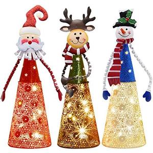 ATDAWN Lighted Christmas Table Decorations, Set of 3 Indoor LED Lighting Santa Snowman Reindeer Xmas Holiday Party Tabletop Desk Ornament & Candleholders