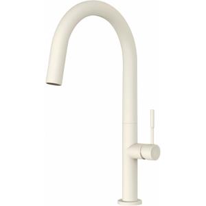 Creamy White Kitchen Faucet, Single Handle Kitchen Sink Faucet with Minimalist Style, RV Kitchen Faucet, Brass Faucet for Kitchen Sink 1 Hole with 2 Supply Hoses and Intallation Manual