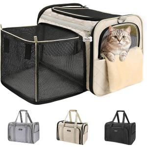 MIDOG Cat Carrier Soft for Small to Medium-Sized Cats,Up to 15 Lbs, TSA Airline Approved Soft Sided Pet Carrier,Collapsible Travel Cat Bag(Beige, 17"L x 11"W x 11"H)