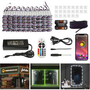 BEAMNOVA 100Ft RGB LED Storefront Lights for Business, Strip Lights Kit, Remote, Bluetooth Mobile App Control, DC 12V Power Supply, IP65 Waterproof Adhesive Modules, SMD 5050 Beads