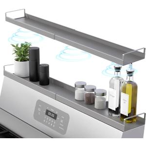 Extendable Steel Over the Stove Shelf for Back of Stove (16 to 30 Inches) Magnetic Stove Top Shelf for Kitchen Stove, Over Stove Shelf for Back of Stove - Over the Stove Spice Rack Shelf (Grey)