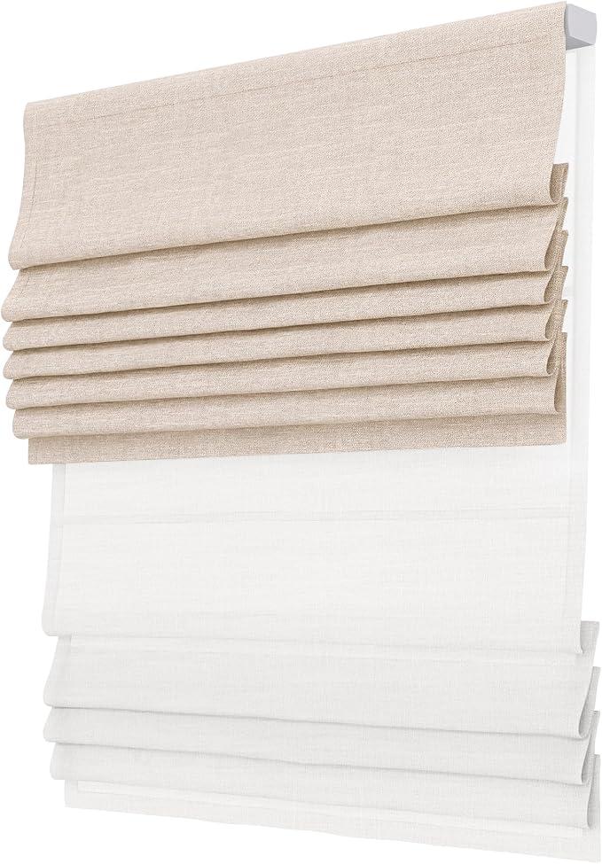 Day Night Roman Shades, 2 in 1 Blackout & Light Filtering, Cordless Linen Roman Blinds for Windows, UV Protection, Noise Reduction, Thermal Insulation, Privacy Protection, Beige , Size: Unknown