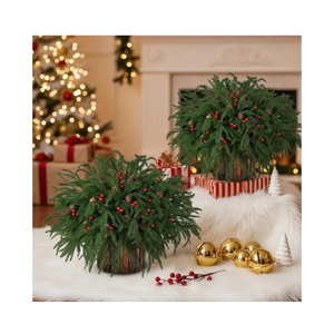Suncalla 48 Pcs Christmas Artificial Norfolk Pine Stems Branches Christmas Norfolk Pine Branches Red Berries Stems Pinecones Greenery Foliage Picks 2 Bark Stumps for DIY Xmas Tree Table Decor