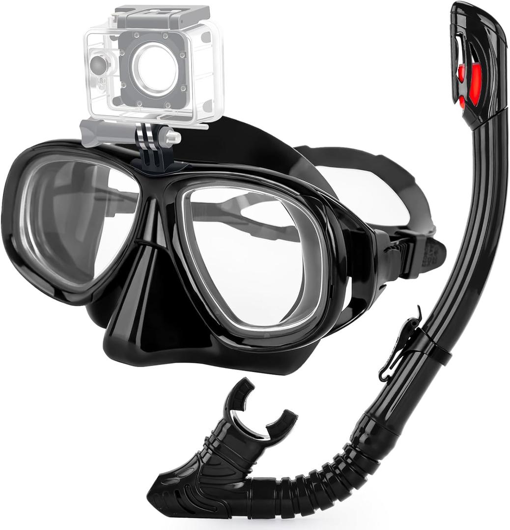 Snorkeling Gear for Adults Youth, Nearsighted Anti-Fog Diving Mask & Silicone Dry Snorkel for Scuba Diving Spearfishing Freediving (-1.5, Black)