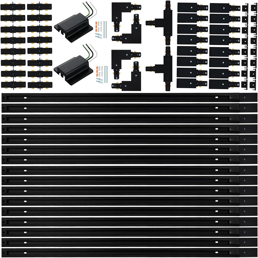 52FT H Track Lighting Rail Kit, Black 120V H Type Track Rail System